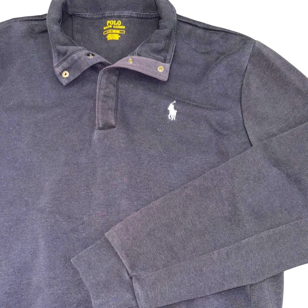 Polo Ralph Lauren Mens Black Snap Neck Fleece Sweatshirt Men's Large Pony Logo